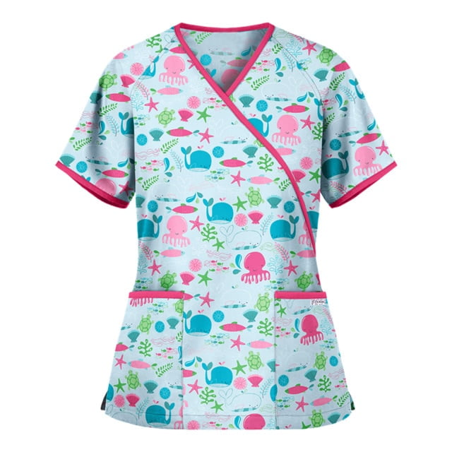 U.Vomade Uniforme d'Infirmière d'Été pour Femmes, Haut à Manches Courtes, Chemise, Uniforme d'Infirmière, Sarrau, Haut de Soins Infirmiers