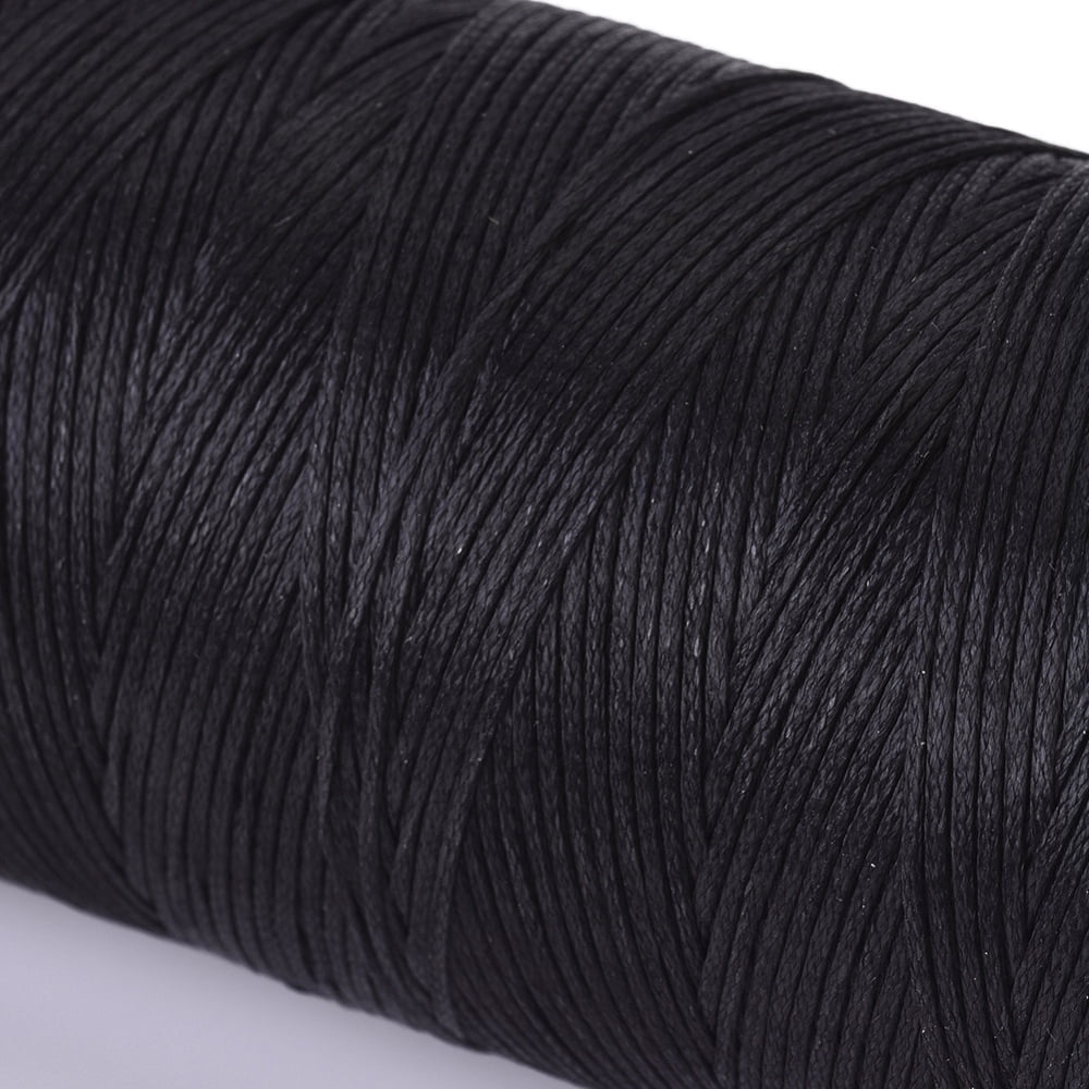 Waxed Polyester Cord Micro Macrame Cord Waxed Sewing Thread Flat Black 0.8mm about 284.33 yards(260m)/roll