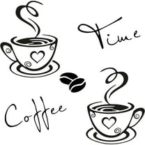 Kitchen Wall Decor Stickers, Cups Coffee Time Quotes Decals with Beans Mural Home Decor