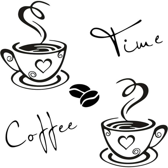 Kitchen Wall Decor Stickers, Cups Coffee Time Quotes Decals with Beans Mural Home Decor