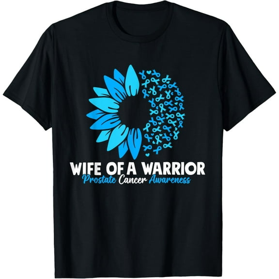 Wife of a Warrior Blue Ribbon Prostate Cancer Awareness T-Shirt100% cotton short-sleeved shirt for both men and women