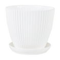 thumbnail image 3 of Plastic Green Plant Pot Circular Pot Delivery Tray Vertical Striped Flower Pot Light green, 3 of 8