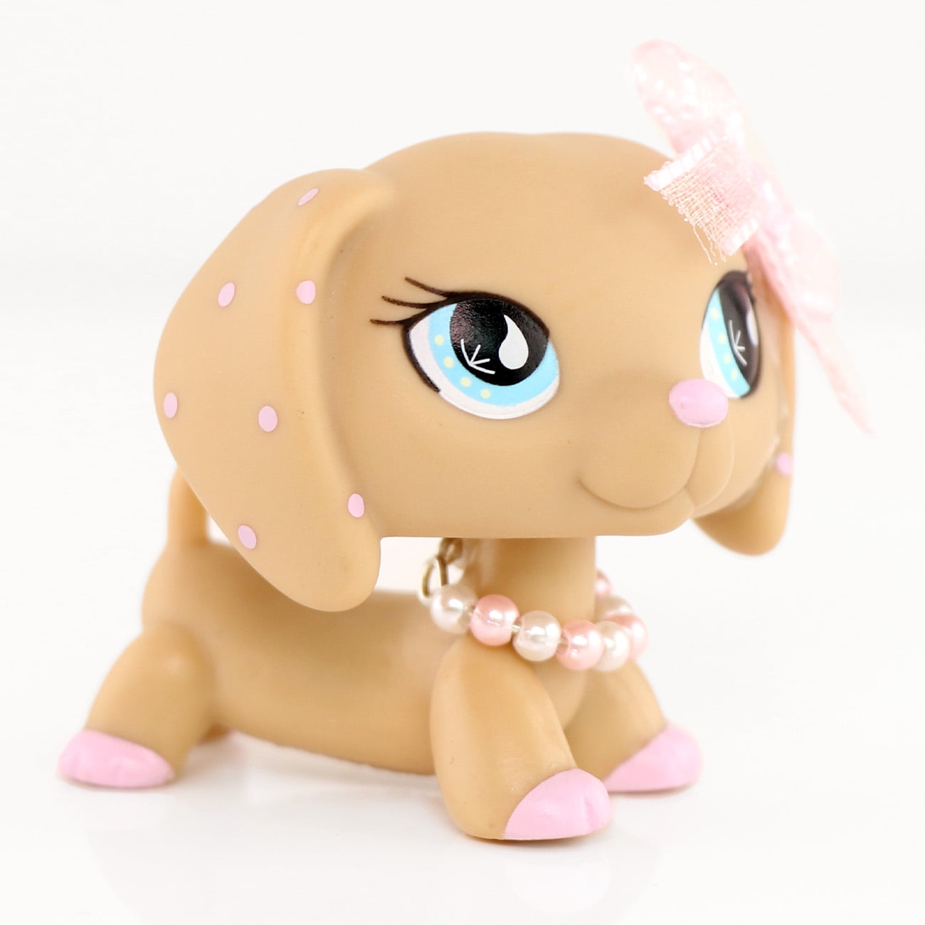 Mini lps shop Dachshund Wiener Dog #909 Pink Spotted Ears with Accessories Bobble Kids Girl Gift