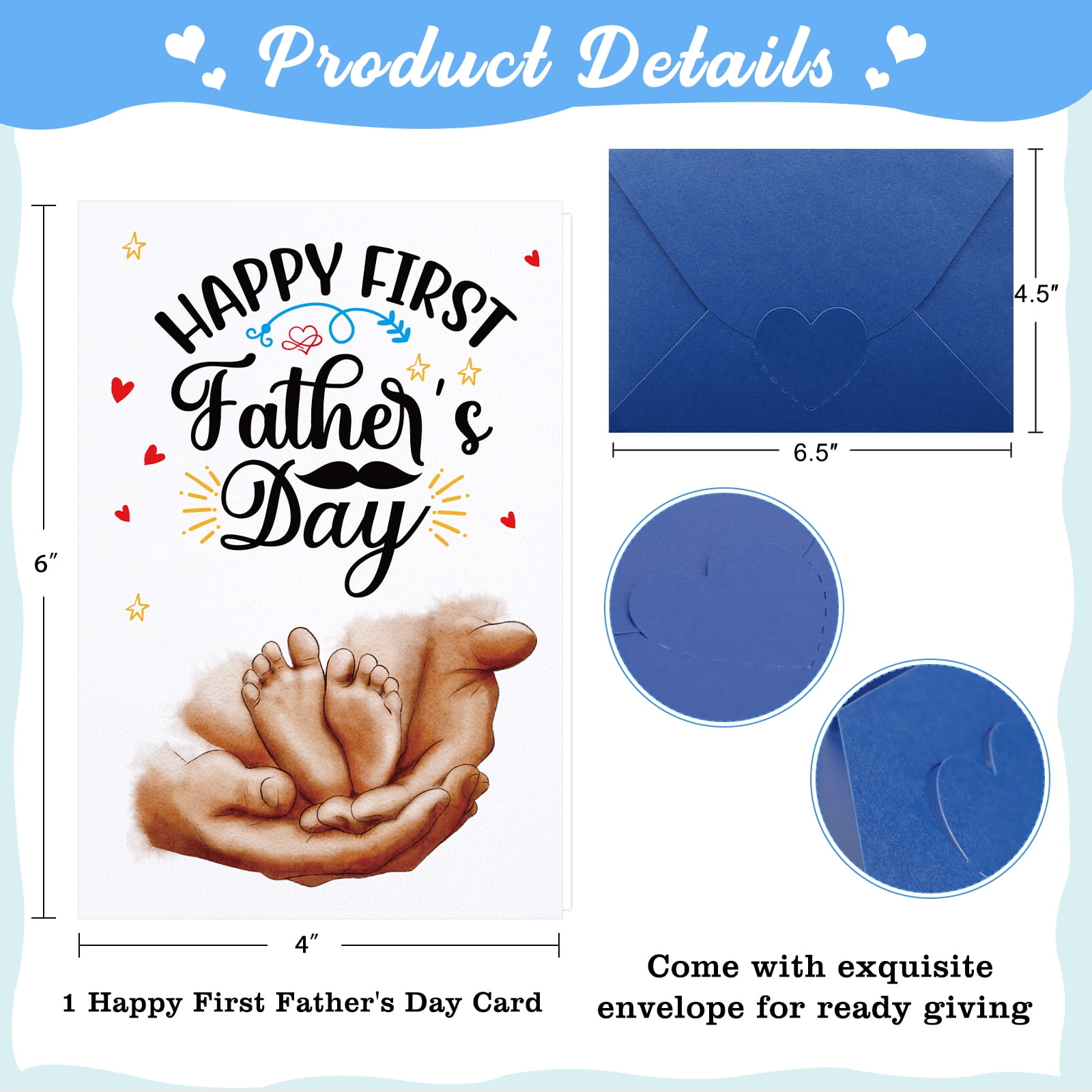 WaaHome First Fathers Day Card - Happy First Father's Day Gifts Card with Envelope First Time Dad Fathers Day Gift for New Dad from Wife Baby Girl Boy