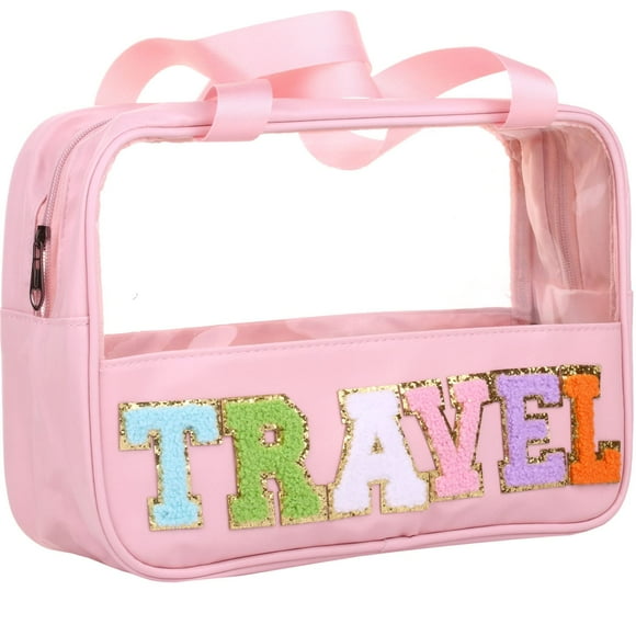 Bolsa de almacenamiento para maquillaje y artículos de tocador CRUOXIBB Chenille Travel Pink