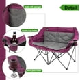 thumbnail image 4 of Folding Loveseat Camping Chair Portable Double Duo Full Padded Garden Chair for 2 Person Sofa w/ 2 Cup HolderWine Glass Holder Mesh Storage Support 500lbs for Picnic Beach Travel Purple, 4 of 7