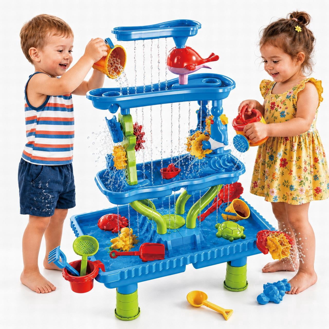 Lucky Doug 4-Tier Water Table Sand Beach Outdoor Toys, Kids Outdoor Toys Water Play Set for Toddlers Boys and Girls Ages 2-6 Years Old