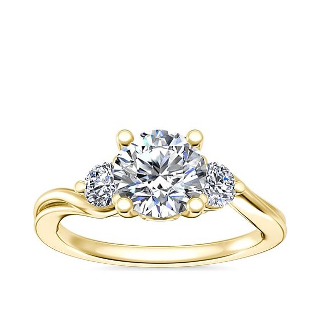 0.75 Carat Excellent Round Cut Real Diamond New Design Three Stone Ring for Wedding Solid 18K Yellow Gold Size 11