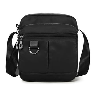 TSV Small Leather Shoulder Bag, Black Handbag with Zipper Closure