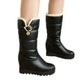 thumbnail image 2 of RUIYANQI Women's Winter Wedge Heel Snow Boots Fleece Lined Mid Calf Warm Shoes With Buckle Decoration Multi Color Options For Cold Weather Outdoors Black Women Sandal, 2 of 8