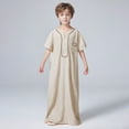 thumbnail image 4 of MEZZALL Toddler Boys Retro Arab Solid Color Thobe Long Sleeve Kaftan Embroidered Robe Arabic Abaya Thobe Cute, 7-8 Years, 4 of 9