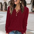 thumbnail image 2 of NMMUED Sweaters for Women Pullover Sweaters for Women Ribbed Tops for Women Henley Shirts for Women, Red S, 2 of 3