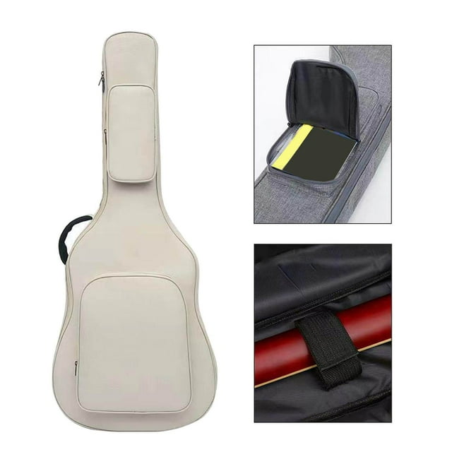 Maoww Acoustic Guitar Bag with Pockets Backpack Adjustable Shoulder Strap for Bass Beige