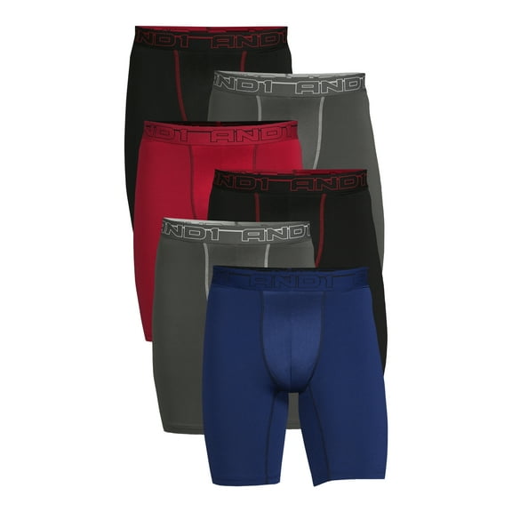 AND1 Men's Underwear Pro Platinum Boxer Briefs, 6 Pack, 9"