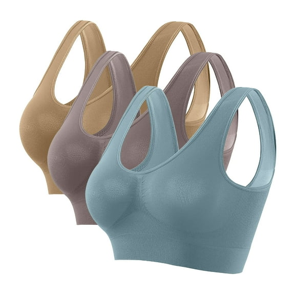 LYEAA Womens Push up Bras Wireless 3 Pack Support Plus Size No Underwire Cool thin Sport Yoga Bra Solid Fitness Workout Bra Full Cup Comfortable Bras Pullover Breathable Sleeping Bras Multicolor L
