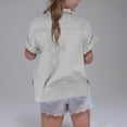 thumbnail image 3 of YOUYEDIAN Teen Girls Cotton Linen Shirts Lapel Short Sleeve Button Down Blouses Kids Summer Casual Lightweight Solid Beach Tops (Gray, 9-10 Years), 3 of 6
