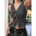 thumbnail image 6 of Women Tie Front Vest Top Open Crop Tanks Summer Waistcoat Sleeveless Y2K Outfits Shirt Dark Gray S, 6 of 8
