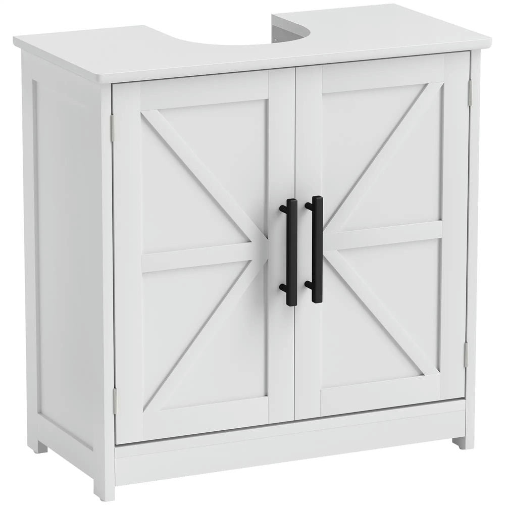 Topcobe Farmhouse Pedestal Sink Storage Cabinet, Bathroom Sink Cabinet with 2 Barn Doors and Adjustable Shelf, Indoor Modern Furniture for Bathroom, White