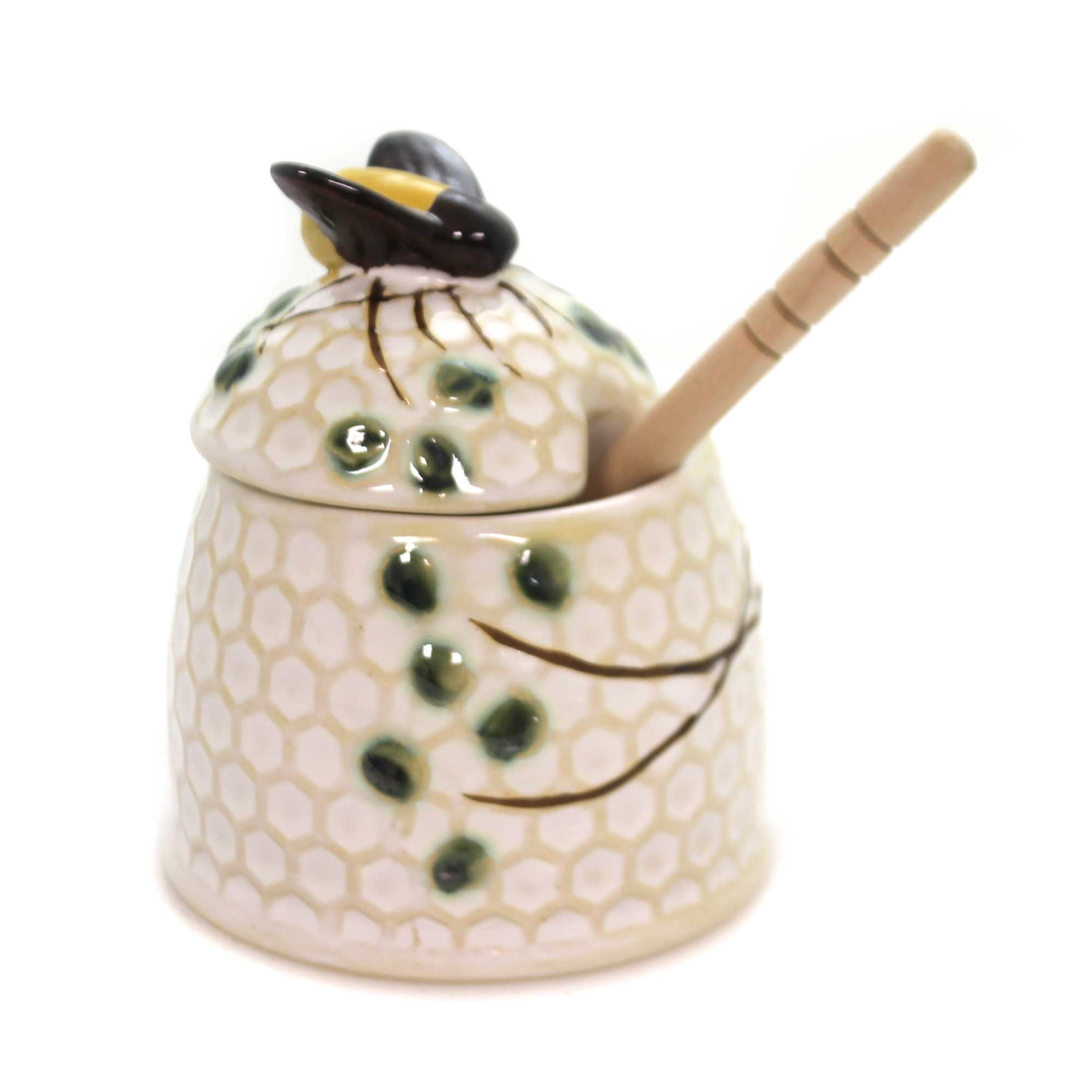 Creative CoOp Stoneware Honey Jar with Honey Dipper, Multicolor