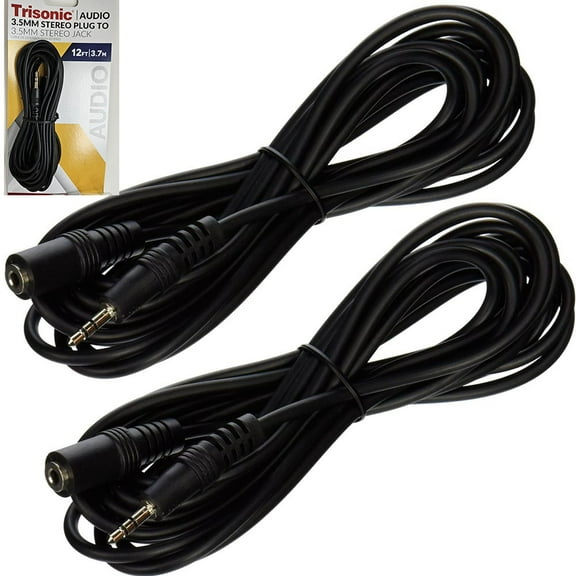 2 x 12ft 3.5mm Audio Aux Cable Jack Male Female Stereo Extension Headphone Cord