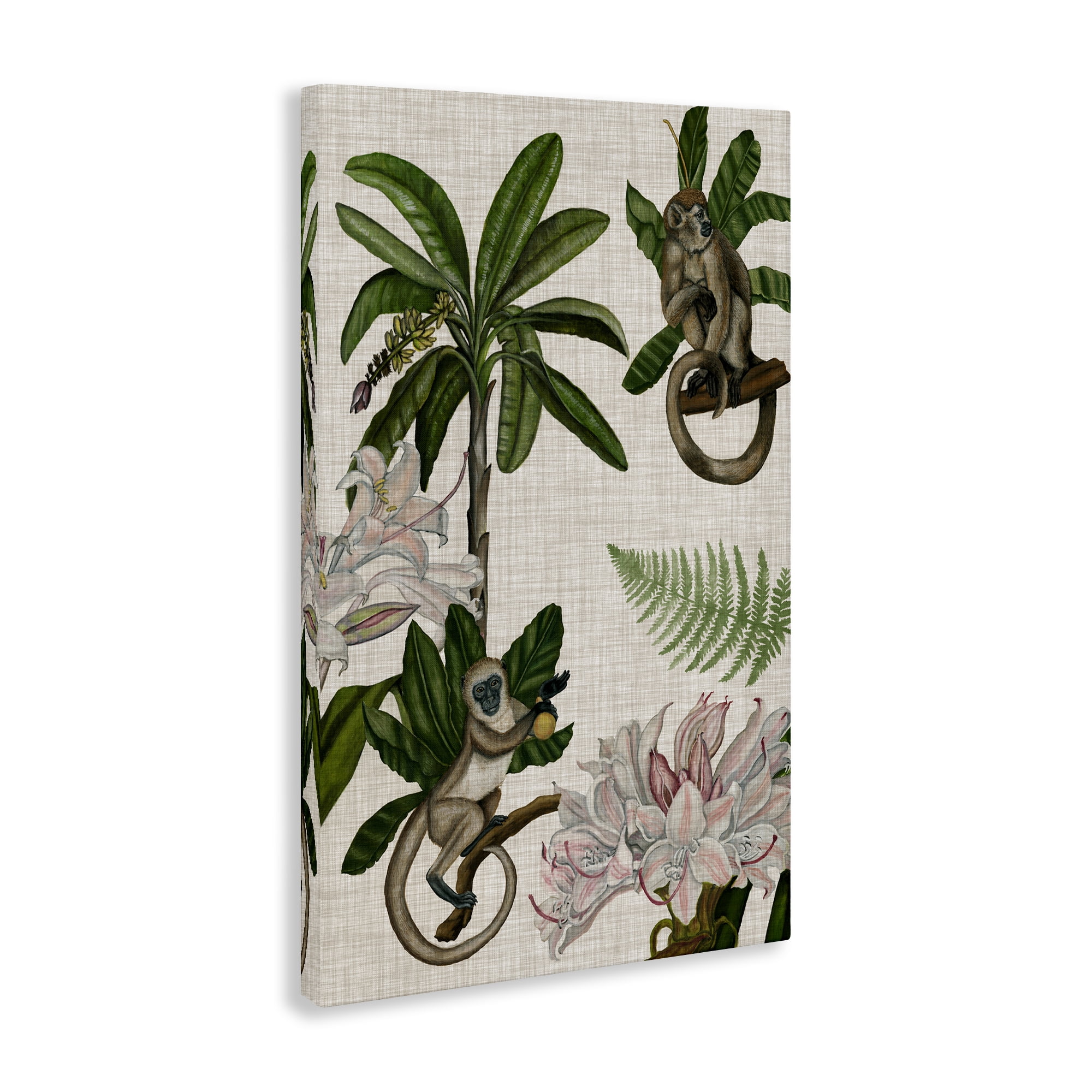 Stupell Industries Tropical Monkey Studies Plants & Flowers Painting Wrapped Canvas Art Print Wall Art, 30 x 45