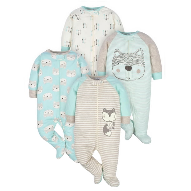 Sleep 'N Play Footie Gerber para bebés de 0 a 3 meses, paquete de 4