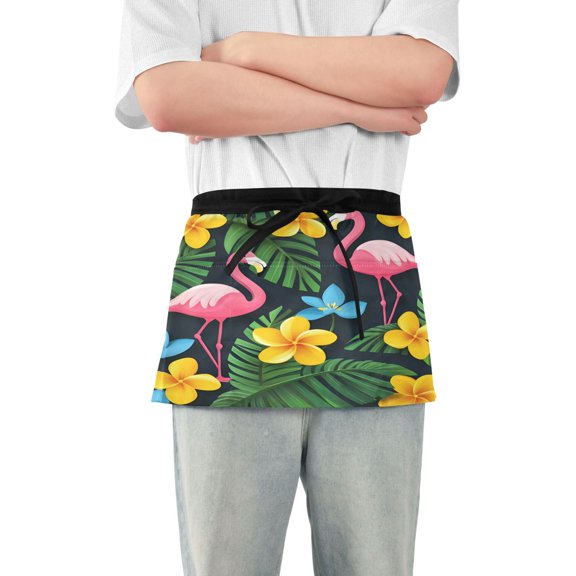 Yayeee Waist Apron with Pockets for Cooking Waterproof Half Server Aprons, Flamingo Floral Pattern