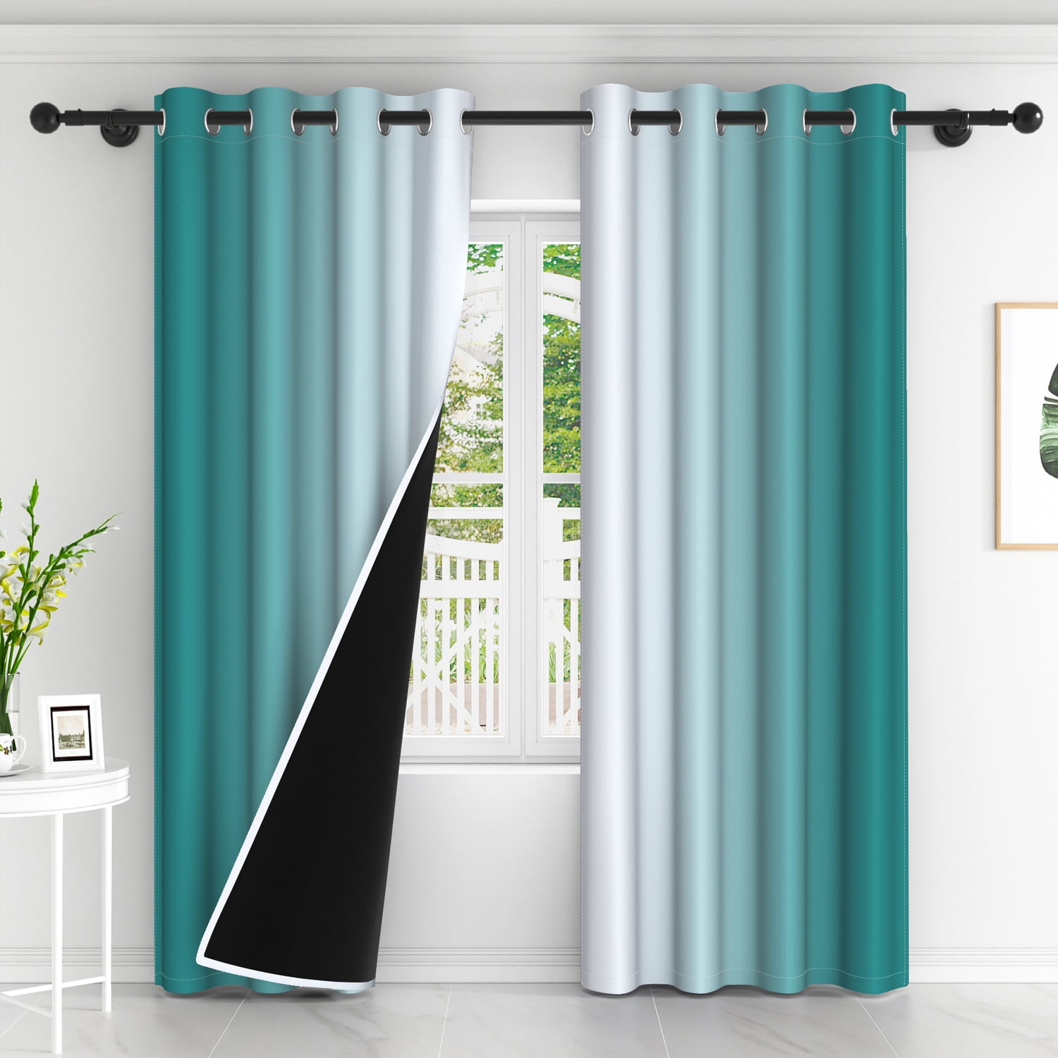 Lfeey Grommet Curtains, Drapes 63 inches Long 2 panels set, 52x63 inch, Cyan