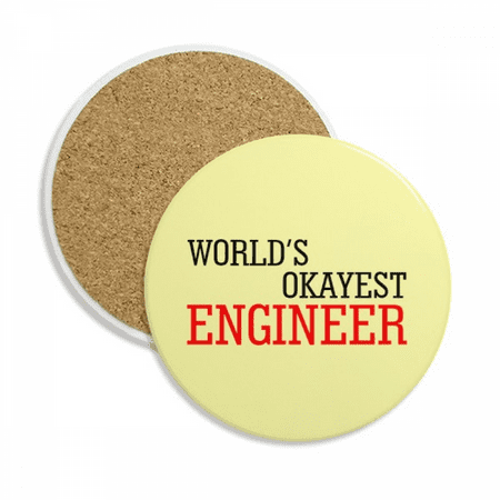 

World s Okayest Engineer Best Quote Coaster Cup Mug Round Holder Absorbent Stone 2pcs