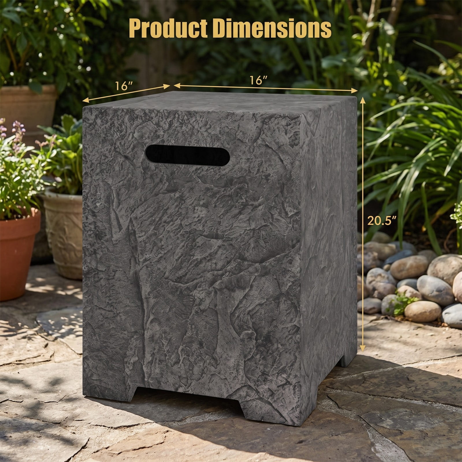 Biotree Propane Tank Cover Table, Outdoor Gas Tank Storage Hideaway Holder with Cut-Out Handles and Rain Cover, Weather-Resistant Side Table for 20 lb Tanks, Gray