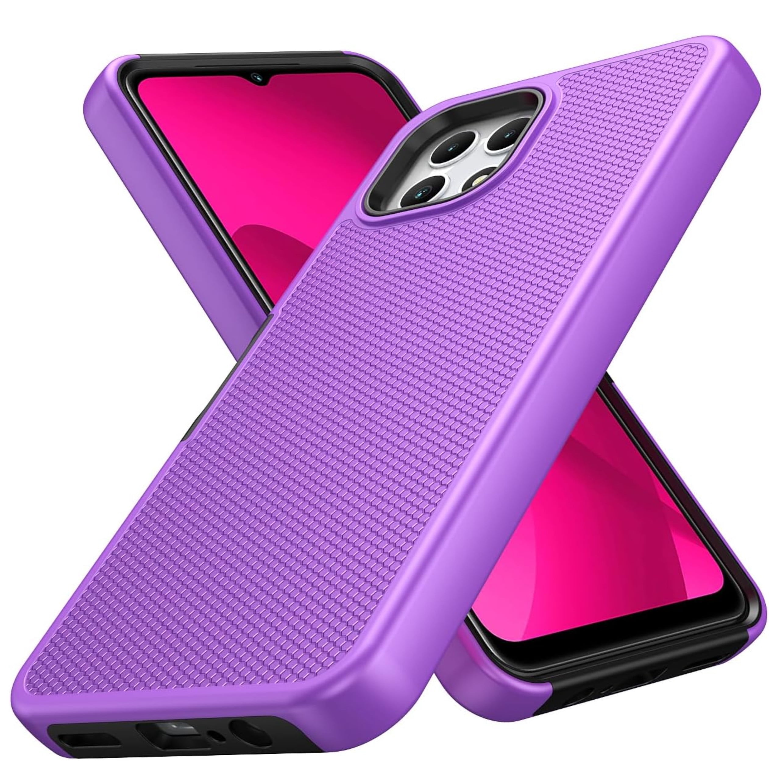Xpression Phone Case For TCL K24 /TCL K23 Dual Layer Slim & Tough Hybrid Shockproof Heavy Duty Rubber TPU Matte with Textured Rugged Shell Protection Cover, Purple