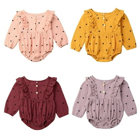 

Newborn Infant Baby Girl Cotton Linen Ruffle Long Sleeve Romper Bodysuit Jumpsuit Outfits Autumn Clothes