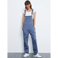 thumbnail image 6 of Womens Distressed Denim Overalls with Tapered Leg and Pockets,Indigo,Medium, 6 of 7