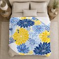 thumbnail image 5 of Blue Yellow Chrysanthemum Floral Pattern Botanical, Festive Botanical Garden Scene, Warm Flannel Blanket for Sunroom and Reading Nook, Garden Lovers Housewarming Gift, Botanical Home Decor, 5 of 9