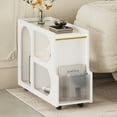 thumbnail image 2 of AENKYO Mobile End Table with Lockable Wheels, Narrow Coffee Table with 5mm Thick Fluted Tempered Glass, Modern Nightstand with Golden Round Rod for Living Room,White, 2 of 11