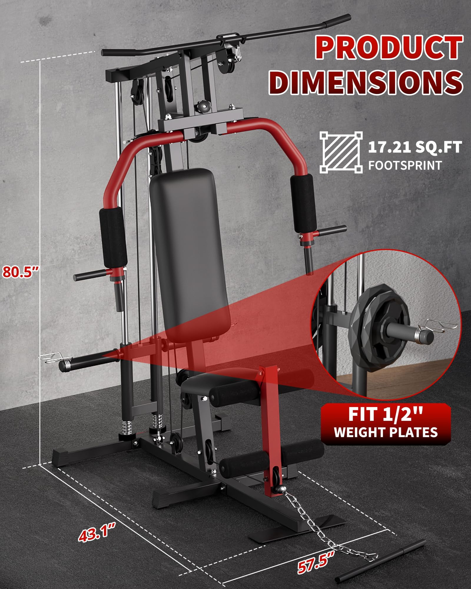 Ataucjin Home Gym Strength Training Station，Multifunctional Full Body Weight Workout Equipment with Pulley System & Leg Press, Compatible with 1" & 2" Weight Plates