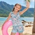 thumbnail image 3 of Xoenoiee Blue Cherry Blossom Print Girls Two Piece Tankini Swimsuit with High Waisted Swim Shorts Modest Coverage Bathing Suit for Travel Beach Vacation, 12-13 Years, 3 of 7