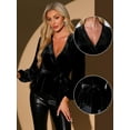 thumbnail image 2 of DARING DIVA Tie Waist Long Sleeve V Neck Blouse M Black, 2 of 6