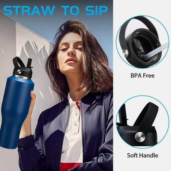 40 OZ Water-Bottle Fit Car Cup-Holder - Double Wall Vacuum Insulated Thermal with Lid and Straw, Stainless Steel Tumbler 40oz with Carrying Case, for Travel Drive