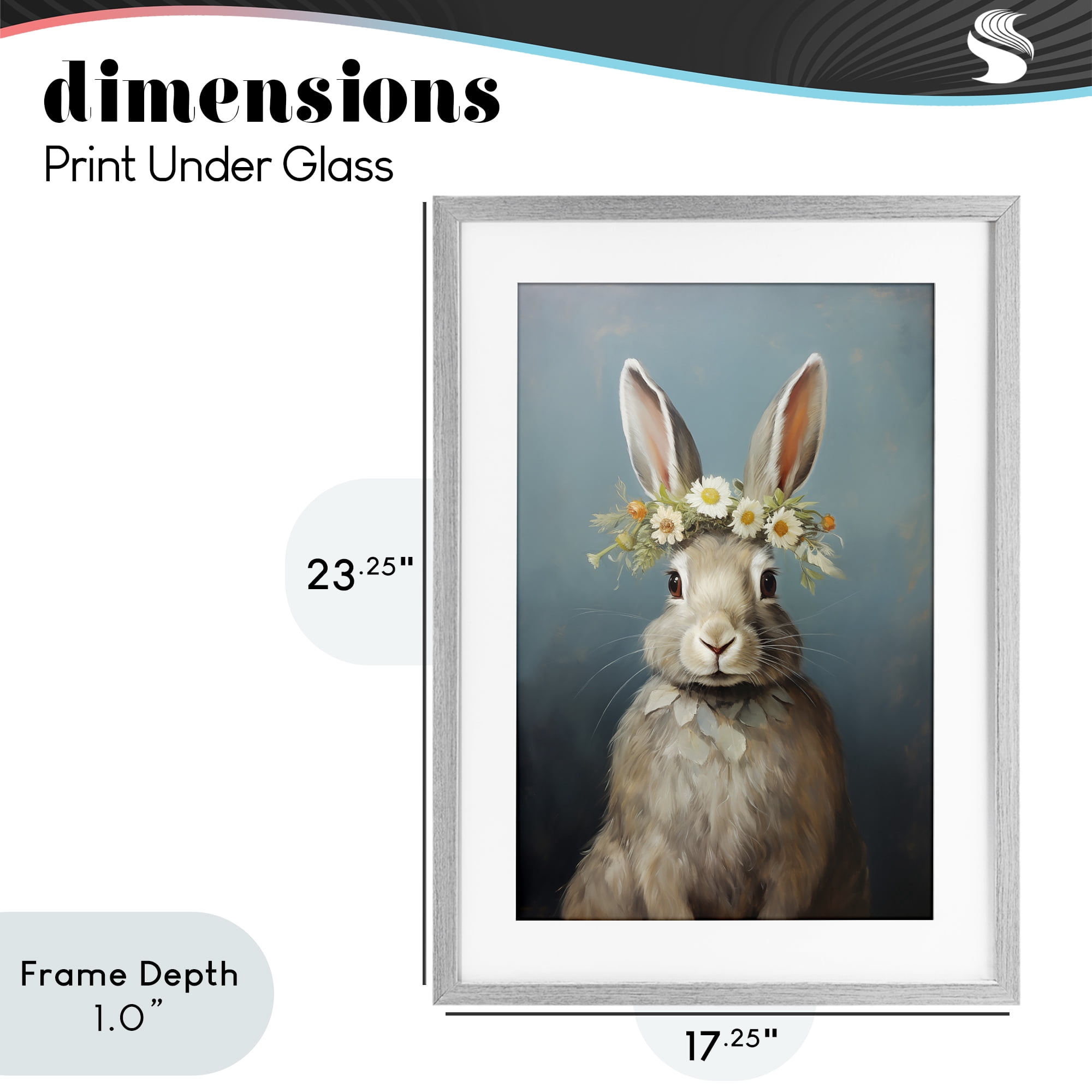 Stupell Industries Daisy Crowned Bunny Portrait Gray Framed Print Under Glass, design by Heidi Kuntz
