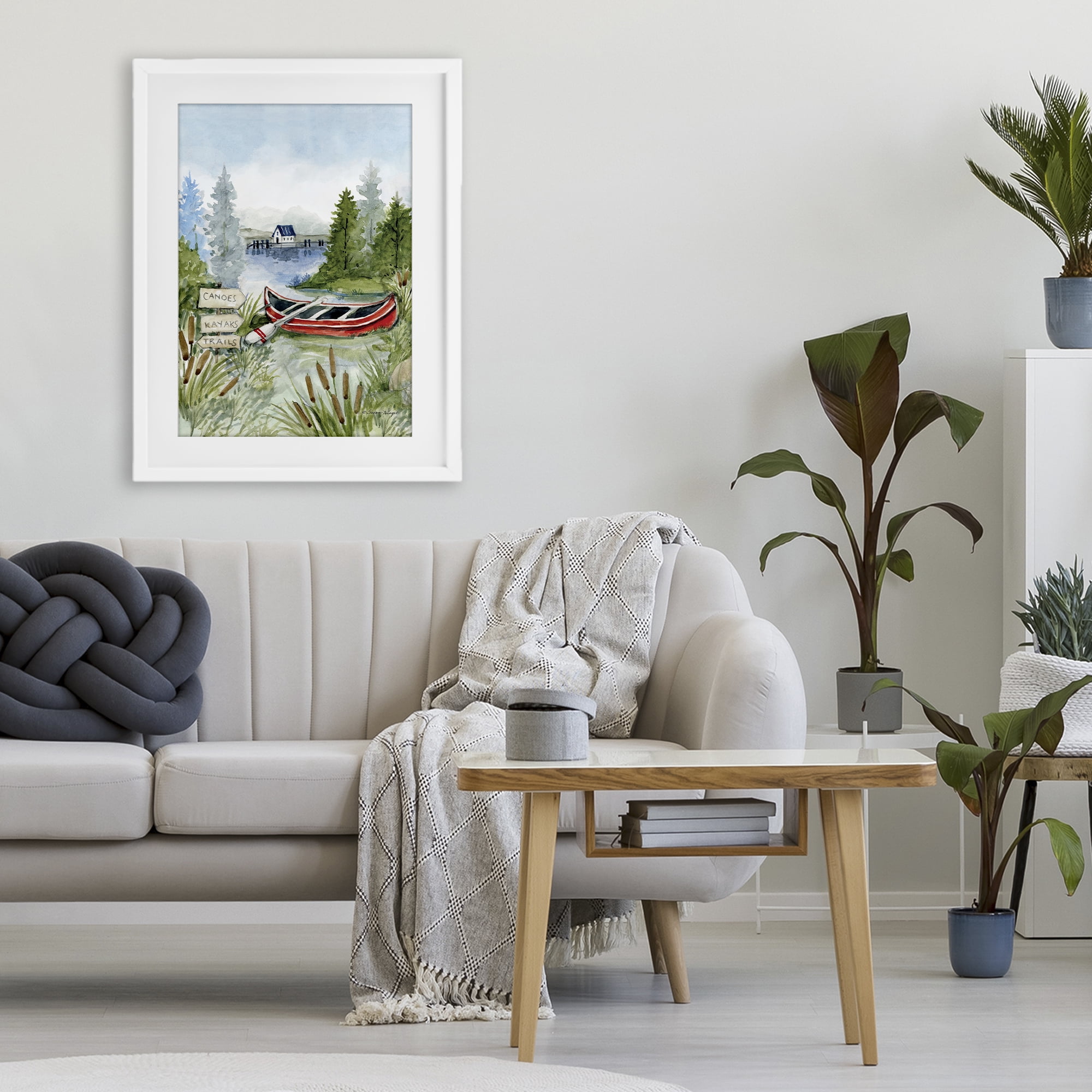 Stupell Industries Canoe On Lake White Framed Print Under Glass, design by Susan Winget