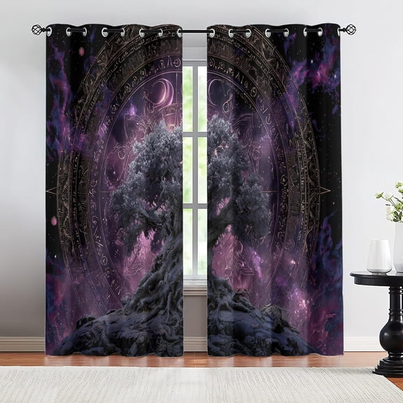 Tree of Life Blackout Curtains, Fantasy Cosmic Tree Window Curtains, Thermal Insulated Drapes for Bedroom Living Room Kitchen Decor 26"W x 45"L (2 Pack)