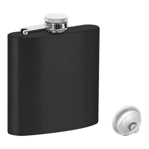 Toptie Stainless Steel Leakproof Flask with Funnel - 6oz Whiskey Flask for Men Outgoing (Black)