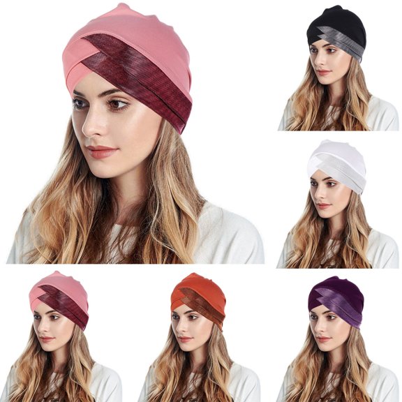 Sales 2026 Under $5 Pink Beanies Chemo Cap GIJNRIUIUA Womens Casual Head Hat Cap Headwear Muslim Turban Cap Headwrap Turban Cap Beret Hat