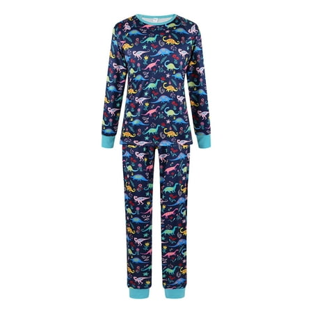 

Seyurigaoka Casual Cartoon Dinosaur Print T-shirt and Trousers Parent-child Pajamas