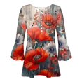 thumbnail image 4 of Vestido de Verano de Manga Larga Botón Casual Flor Impresión Plisado Cuerno de Cintura 3/4 Mangas Cuello en V, 4 of 5