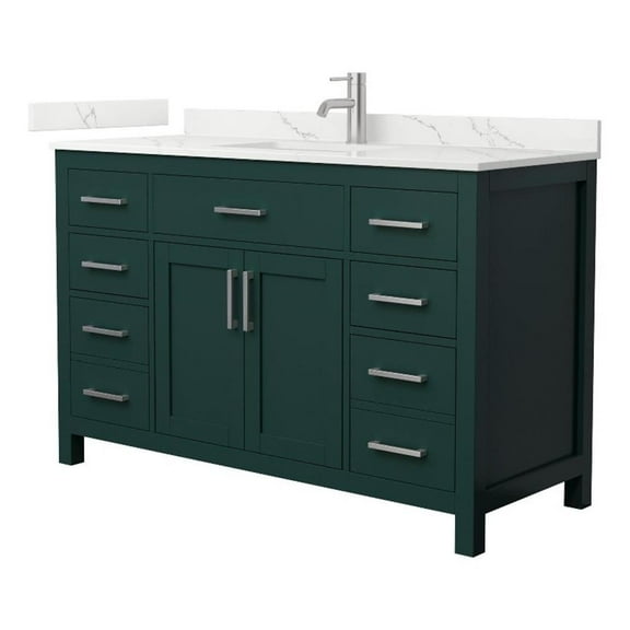 Beckett 54" Green Single Vanity & Giotto Quartz Top (1-Hole) & Nickel Trim