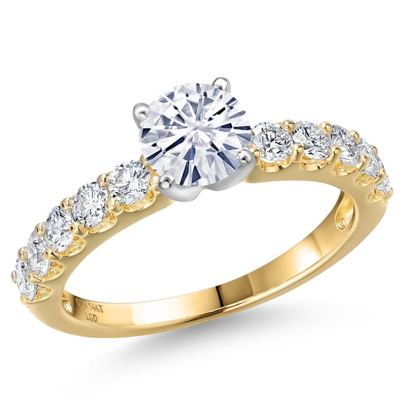 Gem Stone King 14K Two Tone Gold White Moissanite and Lab Grown Diamond Engagement Ring for Women | 1.15 Cttw | Round 5MM | Gemstone Birthstone | Size 6