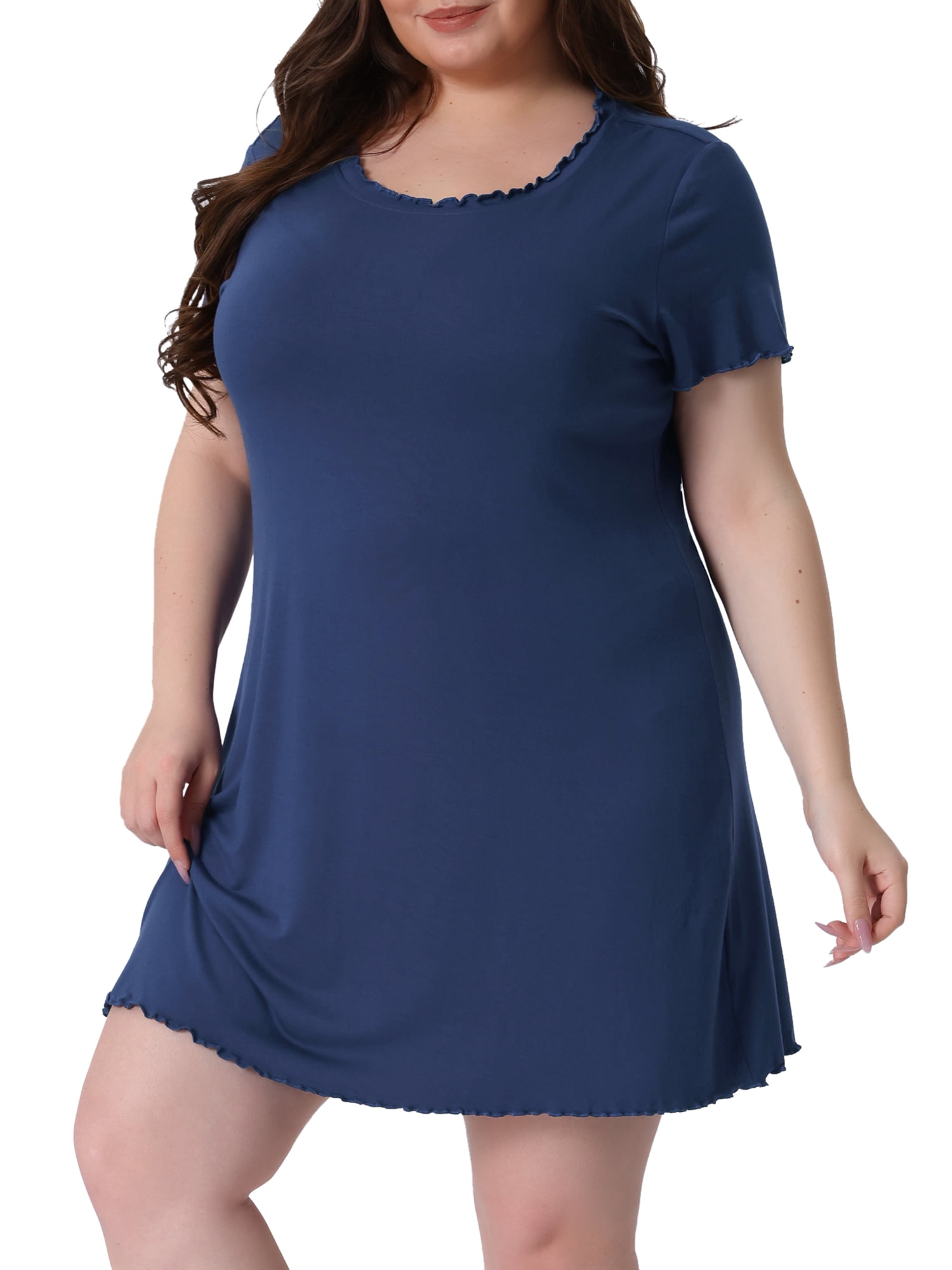 DARING DIVA Women's Plus Size Short Sleeve Ruffle Casual Nightgown 1X Navy Blue