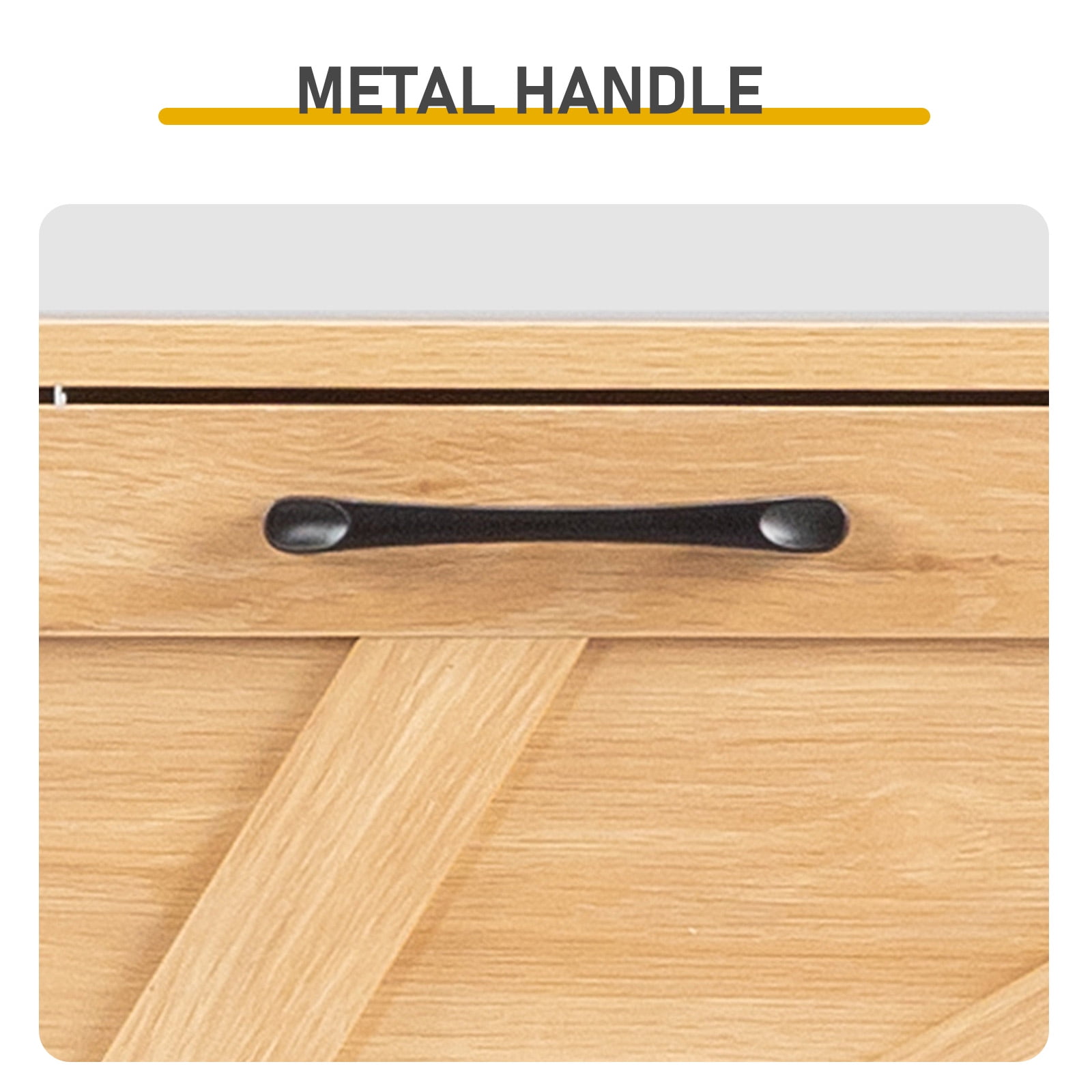 AsterOutdoor Natural Wood Finish Barn Door Flip Top Shoe Cabinet 4 Compartments Textured Relief Surface Triple Amine Laminated Particle Board Solid Wood Legs